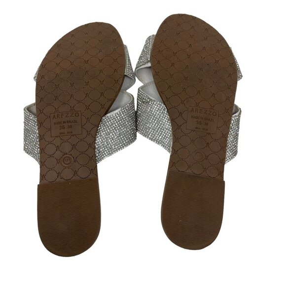 Arezzo Women's Rhinestone Criss Cross Strap Slide Sandals Size 7 - Picture 8 of 9